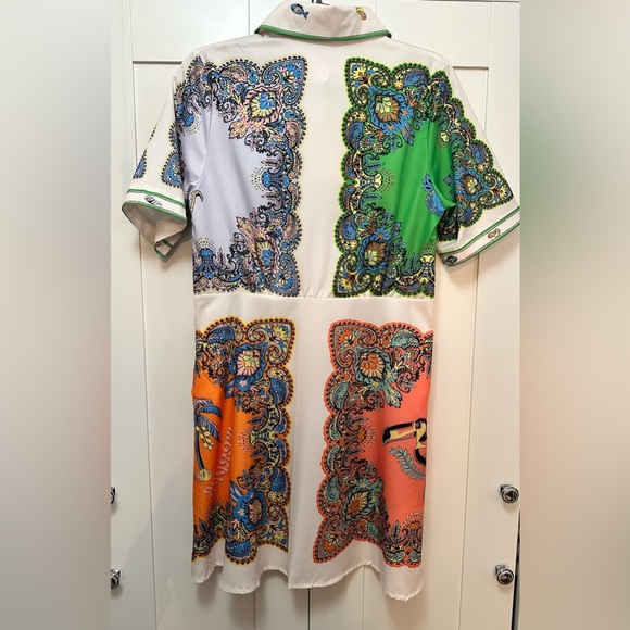 Colorful Button Front Shirt Dress Short Sleeves Sea Creature Print Sz LG New! - Picture 2 of 3